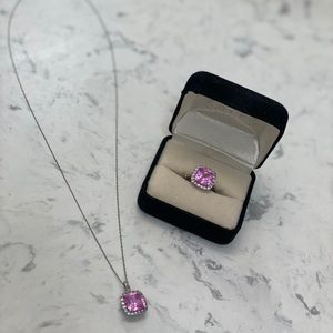 💋Pink Sapphire w. diamond halo ring & necklace set 💋